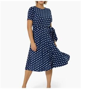 Leota Giselle Polka Dot A-Line Midi Dress Navy Blue White Polka Dot Sz XL**